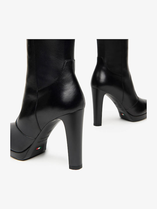 Damenstiefel aus Leder mit Gummi Schwarz