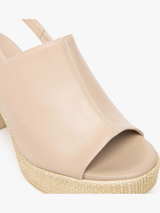 Damen Sandalen Aus Leder Beige