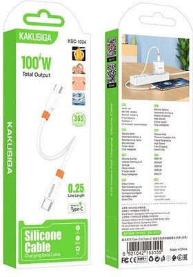 Kakusiga USB 2.0 Cable USB-C male - USB-C 100W Λευκό 0.25m KSC-1024-CC-WH