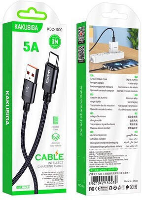 Kakusiga Braided USB 2.0 Cable USB-C Male - USB-A Black 3m KSC-1000-C-BK