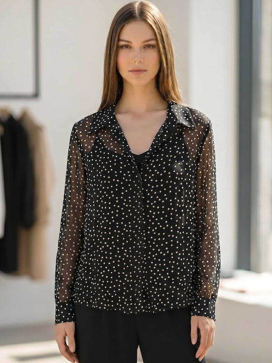 Long Sleeve Polka Dot Black with White Tunic