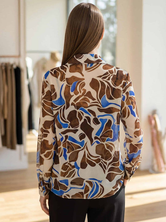 Women's Blouses Blue with Brown