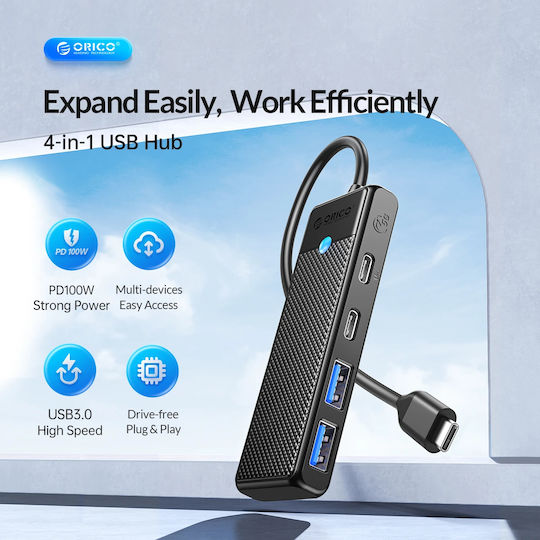 Orico USB Хъб С 4 Порта USB 3.0 С Връзка USB-C / USB-A