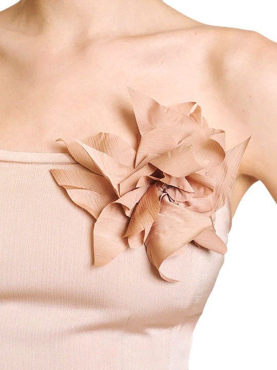 Γυναικεία Μπλούζα Strapless Floral Μπεζ