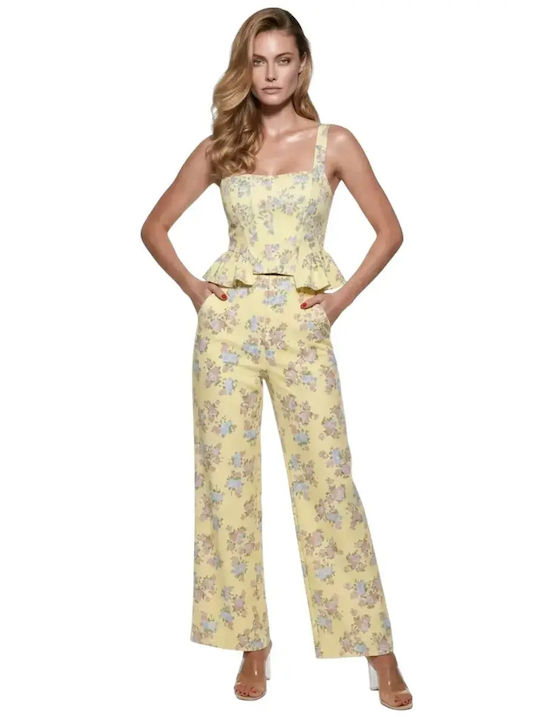 Γυναικείο Κίτρινο Σετ με Παντελόνι Floral