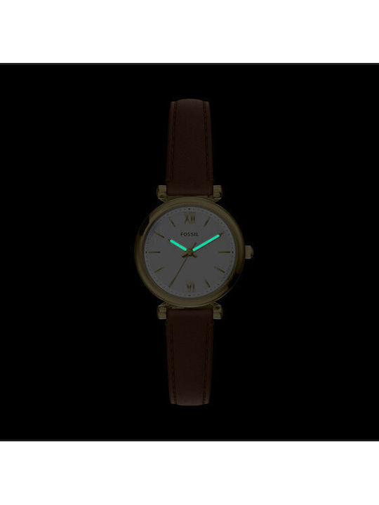Fossil Carlie Дамски Кварцов Часовник с Кафява Кожена Каишка