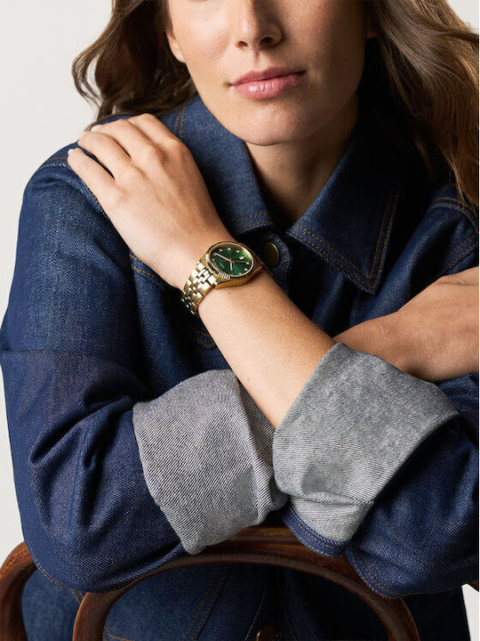 Fossil Scarlette Womens Battery Watch With Gold Metal Bracelet