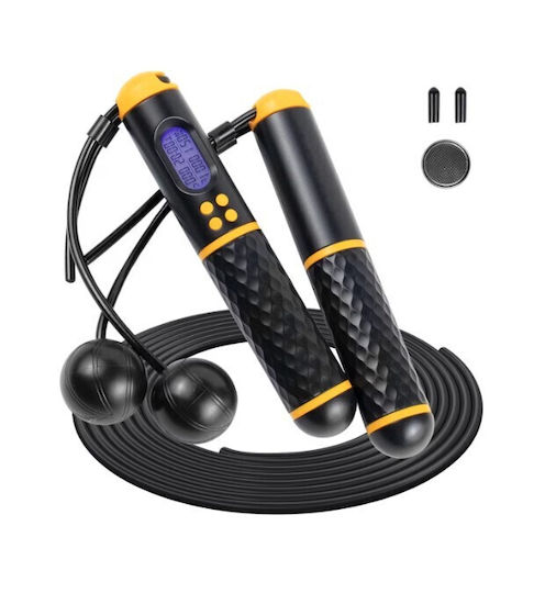 Coardă de Sărit Smart Contor Digital Funcție 2-în-1 Mod Fără Fir Cablu Reglabil 3m Mânere Ergonomice cu Greutate Rulmenți 360° Rotire Rapidă Ideală pentru Fitness Slăbire Cardio Antrenamente Acasă Exterior Negru