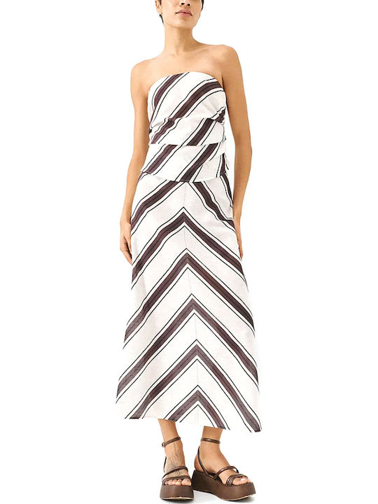 High Waist Midi Skirt Ecru Brown Black