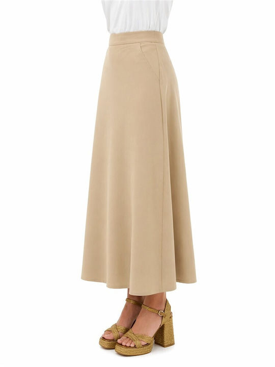 High Waist Maxi Skirt Beige