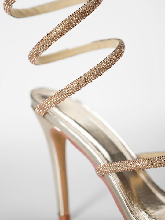 Women's Sandals in Gold Patent Leather with Strass