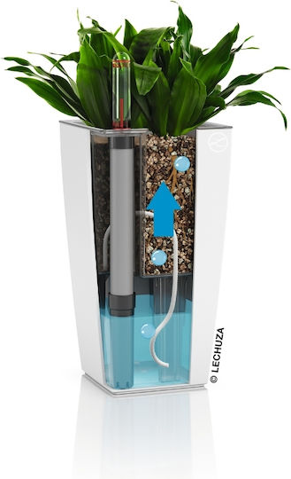 Lechuza Minicubi Self-Watering White Matte Flower Pot 9.5x9.5x18.5cm