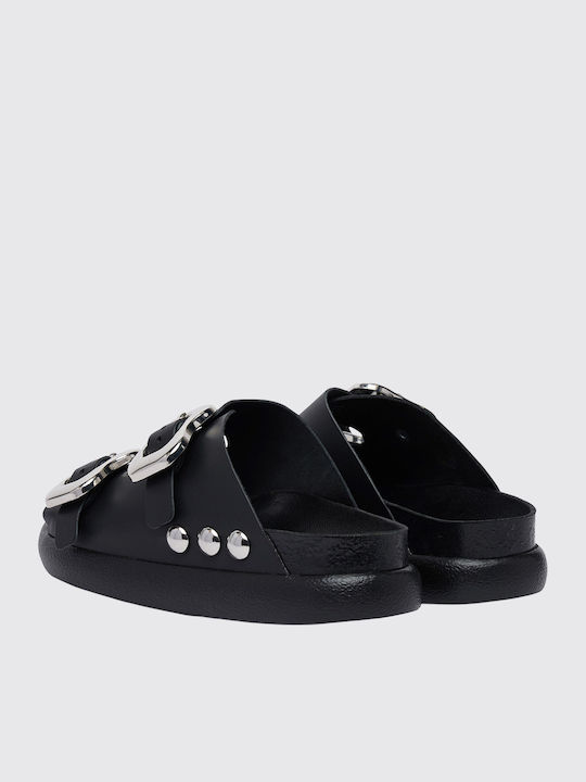 2 Straps Δερμάτινα Γυναικεία Σανδάλια Μαύρα