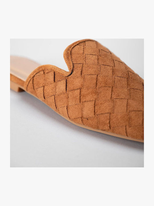 Flat Wildleder Damen Pantoletten in Brauner Farbe