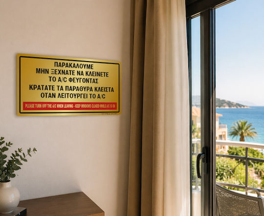Παρακαλουμε Κλεινετε Α C Οταν Φευγεται Κλεινετε Παραθυρα Οταν Α C Ειναι Ανοιχτο Plexiglass Gold 10x20 Infosign 17398