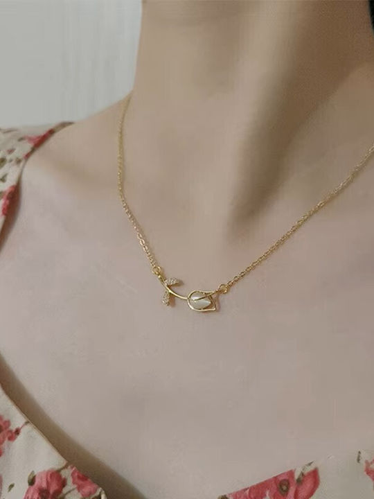 By Queen Silver Gold Plated Necklace Tulip With Zircon
