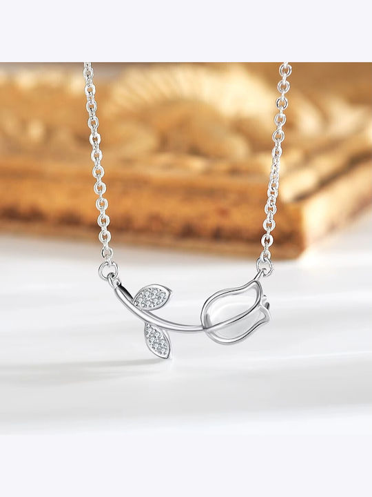 By Queen Silver Minimal Elegant Tulip Necklace With Zircon