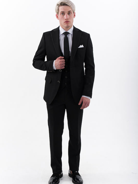 Men's Groom's Suit with Vest Black