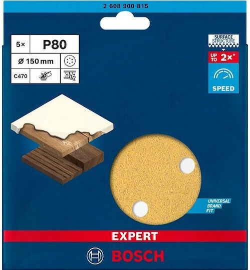 Bosch Expert C470 6 Holes Orbital Random Orbital Sander Sheets 150 Mm G80 5 Pieces