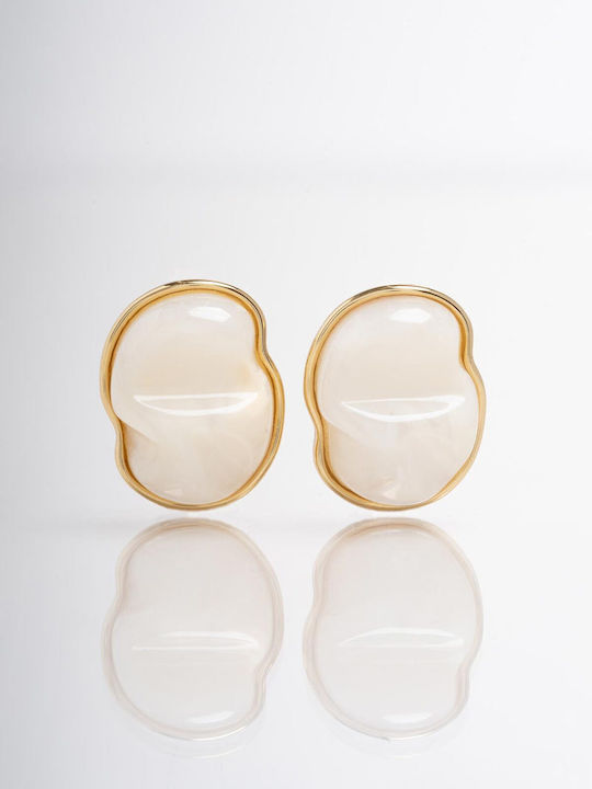Late Again Gold Plated Steel Stud Earrings with Stones