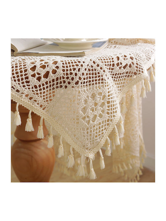FRIPIA Cotton Tablecloth With White Lace 150x150cm