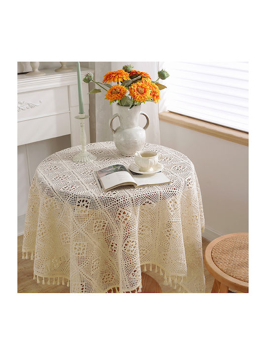 FRIPIA Cotton Tablecloth With White Lace 150x150cm