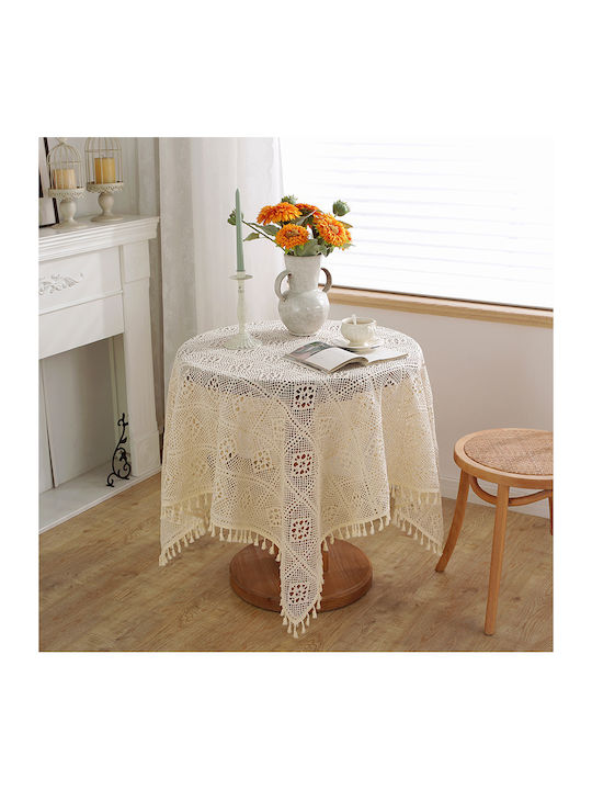 FRIPIA Cotton Tablecloth With White Lace 150x150cm