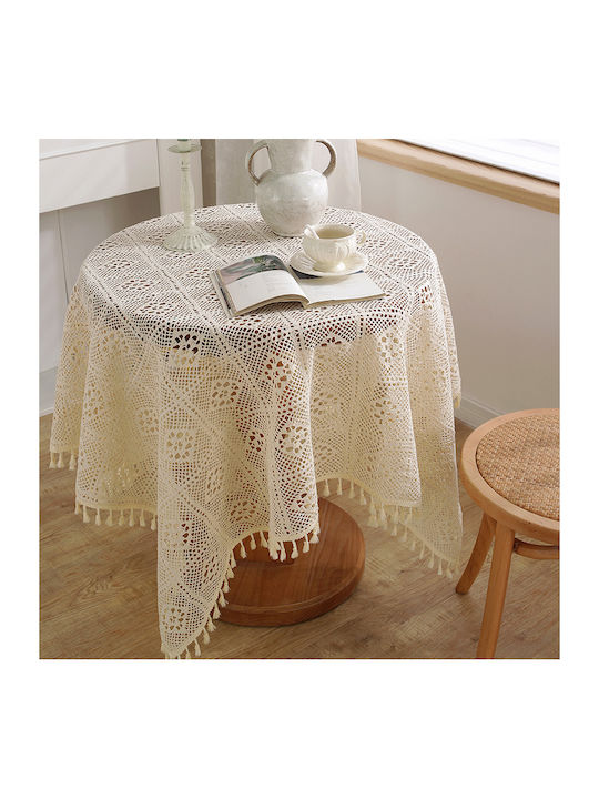 FRIPIA Cotton Tablecloth With White Lace 150x150cm