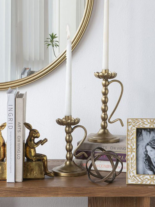Artekko Metal Candle Holder in Gold Color 13.5x24.5x11cm