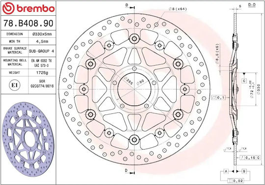 Brembo Disc Frână Rotund Plutitor 330mm 78b40890