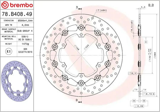 Brembo Кръгъл Плаващ Мотоциклетен Диск 296mm 78b40849