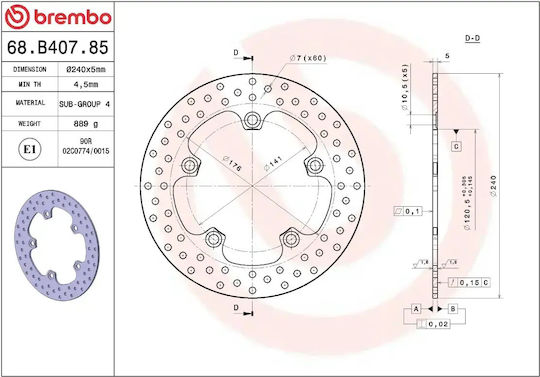 Brembo Кръгъл Дисков 240mm 68b40785