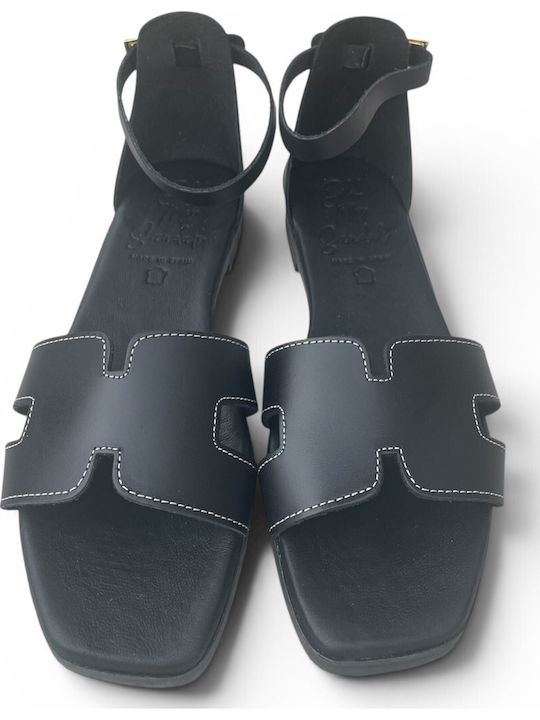 Leather Women's Flat Sandals Black