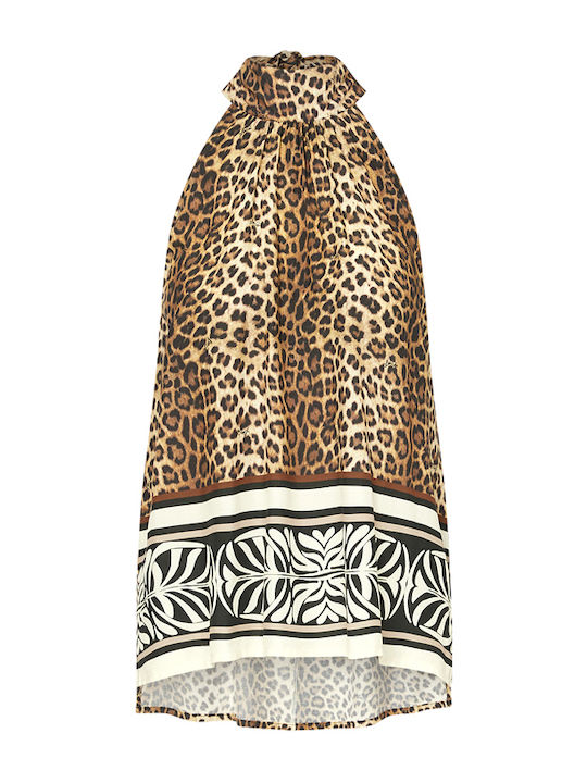 Women's Sleeveless Top Animal Print Beige-Brown VA6051TS123 V9789