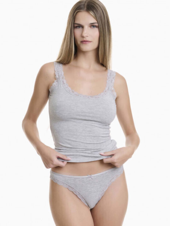 Bamboo Γυναικεία Slip 2Pack με Δαντέλα Γκρι