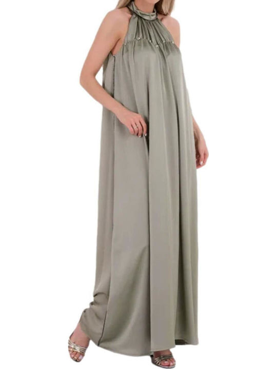 Sommer Maxi Abendkleid Satin Khaki