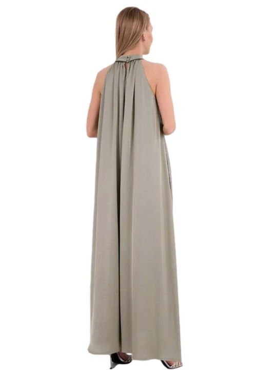 Sommer Maxi Abendkleid Satin Khaki