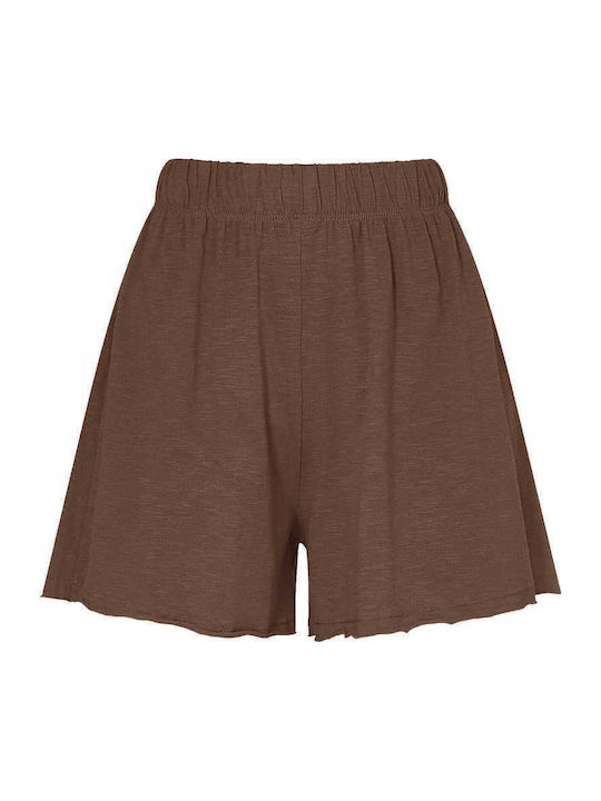 Celestino Γυναικείο Σορτς Αφινίριστο Τελείωμα Loose Fit Καφέ