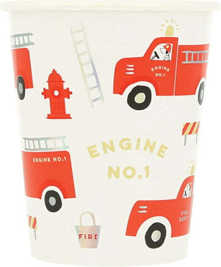 Meri Meri Fire Truck Ποτήρι για Party 8τμχ
