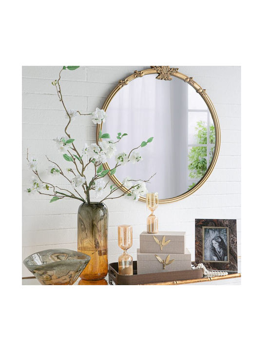 Artekko Wall Mirror With Gold Wooden Frame Diameter 76cm