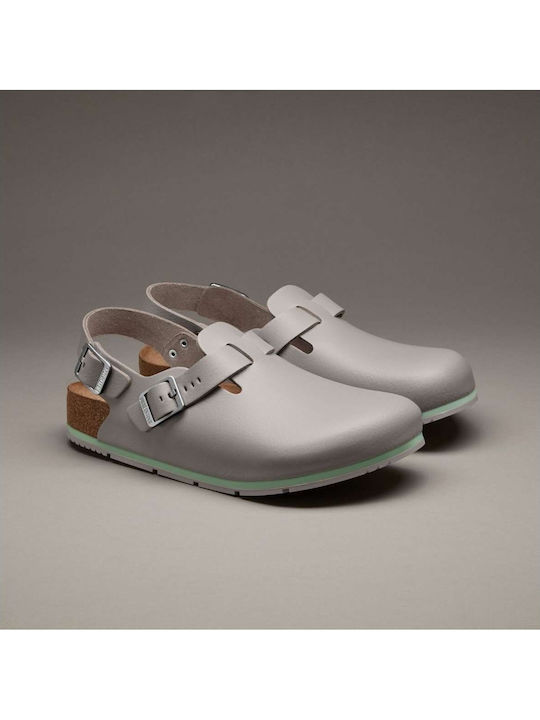 Birkenstock Δερμάτινα Ανατομικά Σαμπό Γκρι