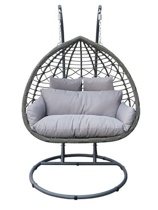 Garten- und Veranda-Schaukeln mit Gestell 2 Sitze Rattan M132xP132xH200cm Grau Garten- und Veranda-Schaukeln mit Gestell 2 Sitze Rattan M132xP132xH200cm Grau