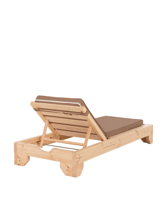Wooden Deckchair with Brown Pillow 204x79x77cm