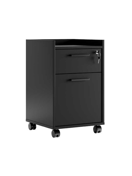Gamer Office Storage Chipboard Drawer with Wheels, Lock & Drawers Black Velvet-Black Metal L40xW40xH56cm