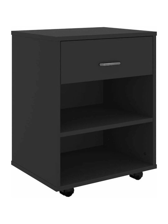 Office Storage Chipboard Cabinet With Wheels & Drawers Black Velvet-Black Metal L46xW36xH59cm