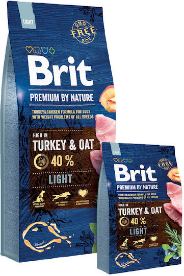 Brit Premium by Nature Light 3kg Dry Food Diet, Gluten-Free for Adult Dogs with Turkey