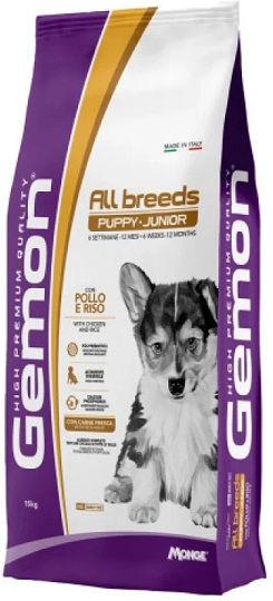 Monge Gemon Medium Puppy & Junior 3kg Dry Food for Medium Breed Puppies with Rice and Chicken