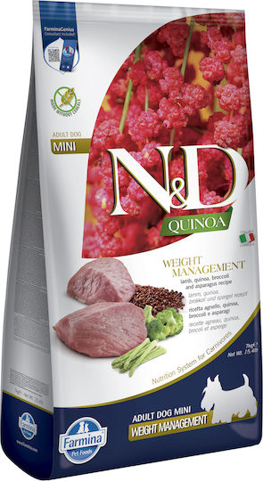 Farmina Quinoa Weight Management 7kg Ξηρά Τροφή Διαίτης, χωρίς Σιτηρά για Ενήλικους Σκύλους Μικρόσωμων Φυλών με Αρνί