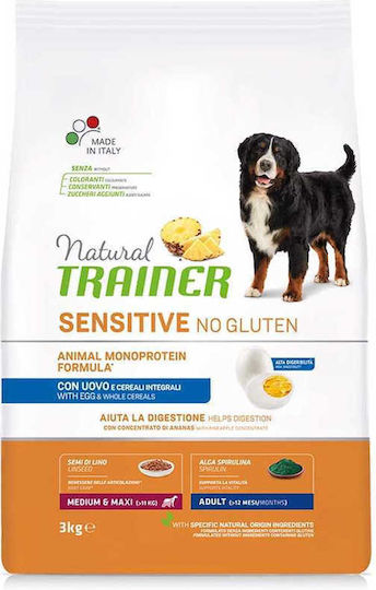 Natural Trainer Sensitive Adult Medium/Maxi 3kg Dry Food Gluten-Free for Adult Medium & Large Breed Dogs