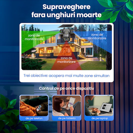 TN-113 Cameră de Supraveghere IP Triplu Wi-Fi/4G Full HD+ 5MP Impermeabilă cu Baterie și Obiectiv 4mm